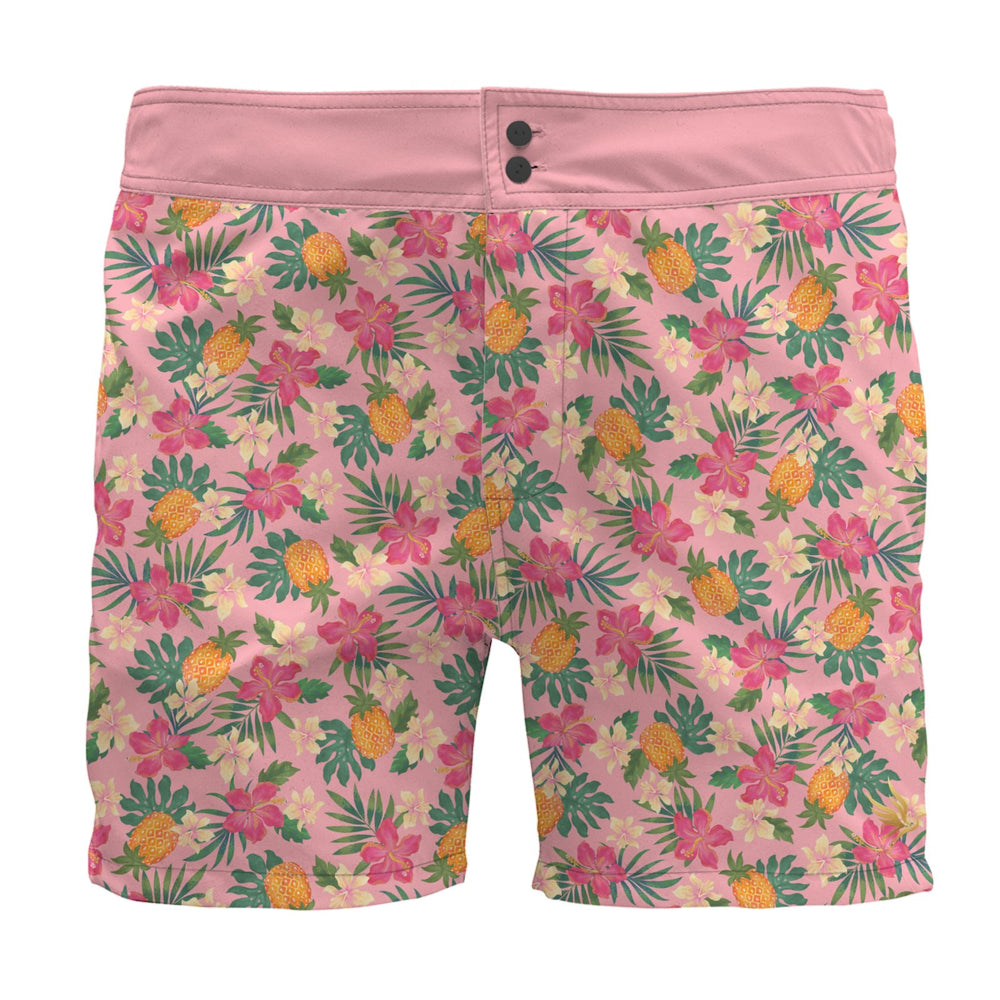 Men's Board Shorts — Pineapple Paradise Hibiscus Blush