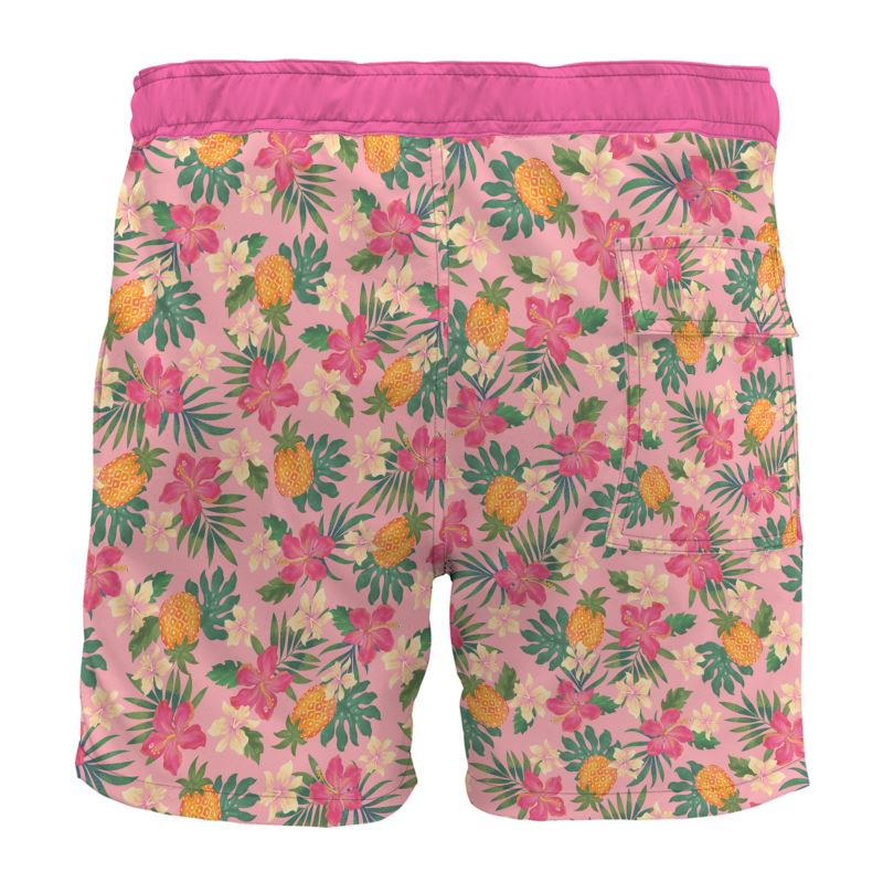 Pineapple Paradise Hibiscus Blush Men's Board Shorts