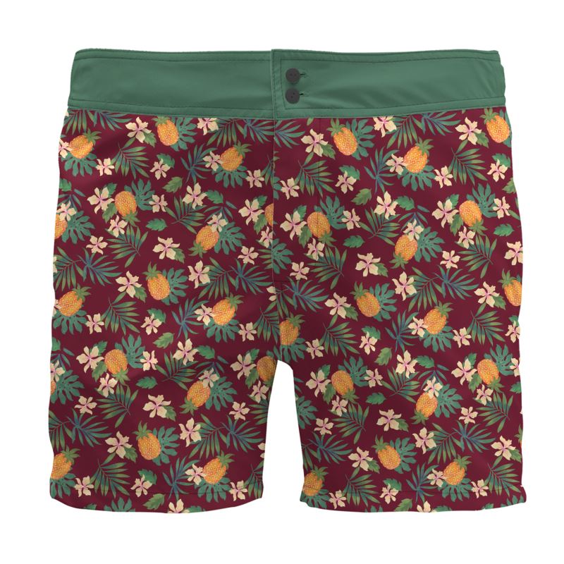 Pineapple Paradise Burgundy Men's Board Shorts