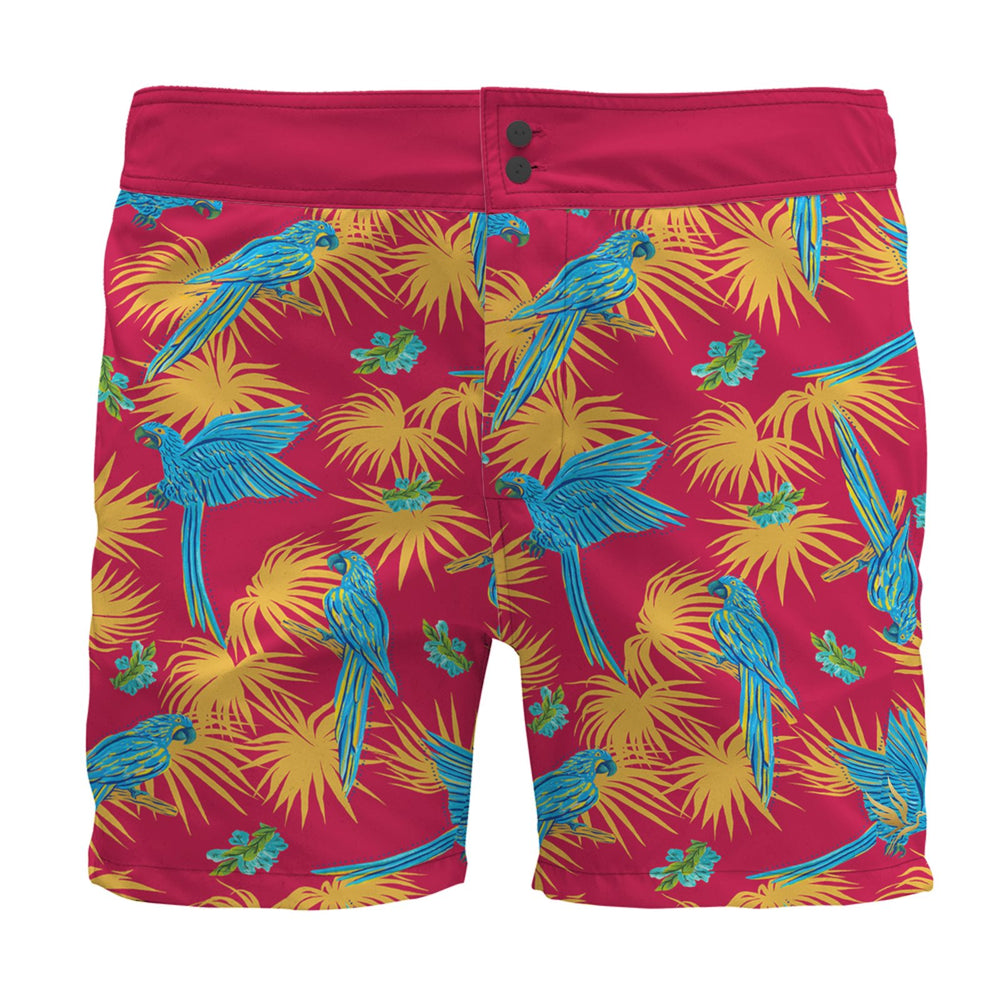 Men's Board Shorts — Tropical Macaw Samba Red