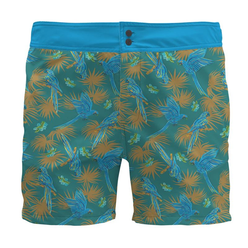 Tropical Macaw Palm Teal Men's Board Shorts