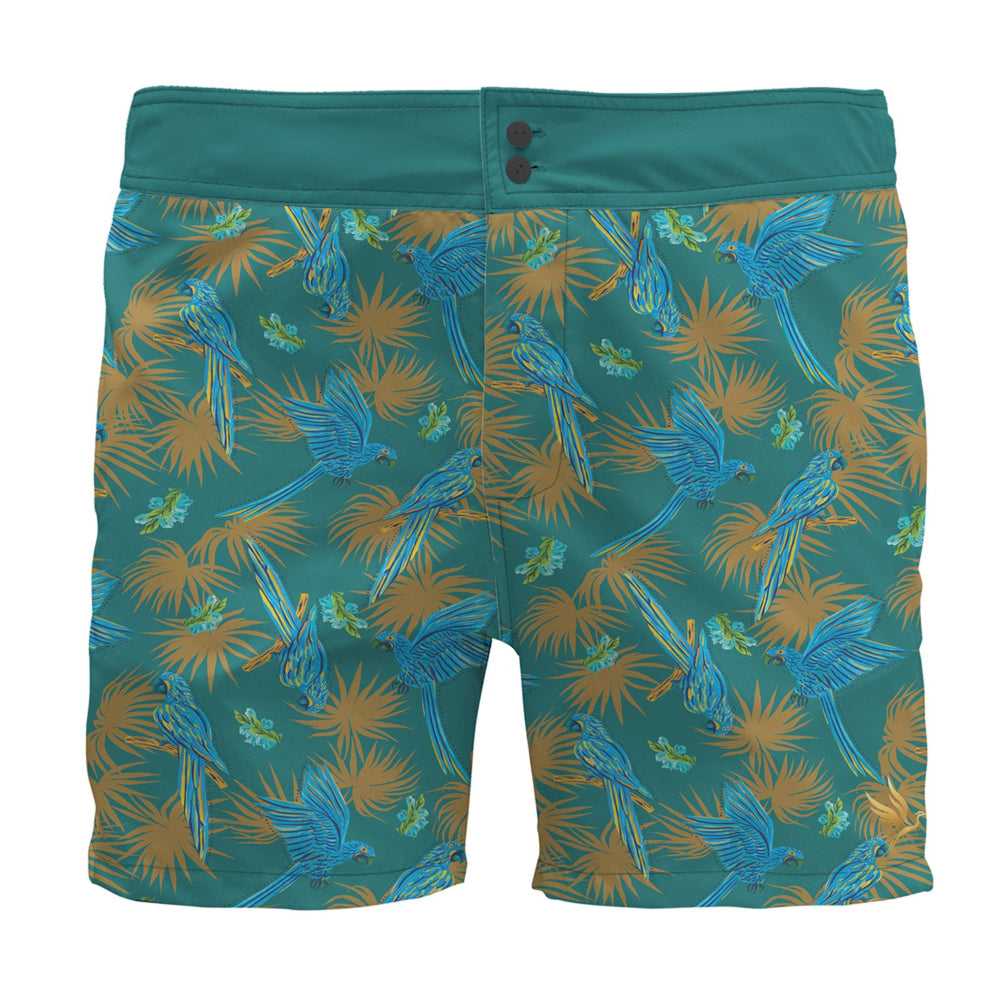 Men's Board Shorts — Tropical Macaw Palm Teal
