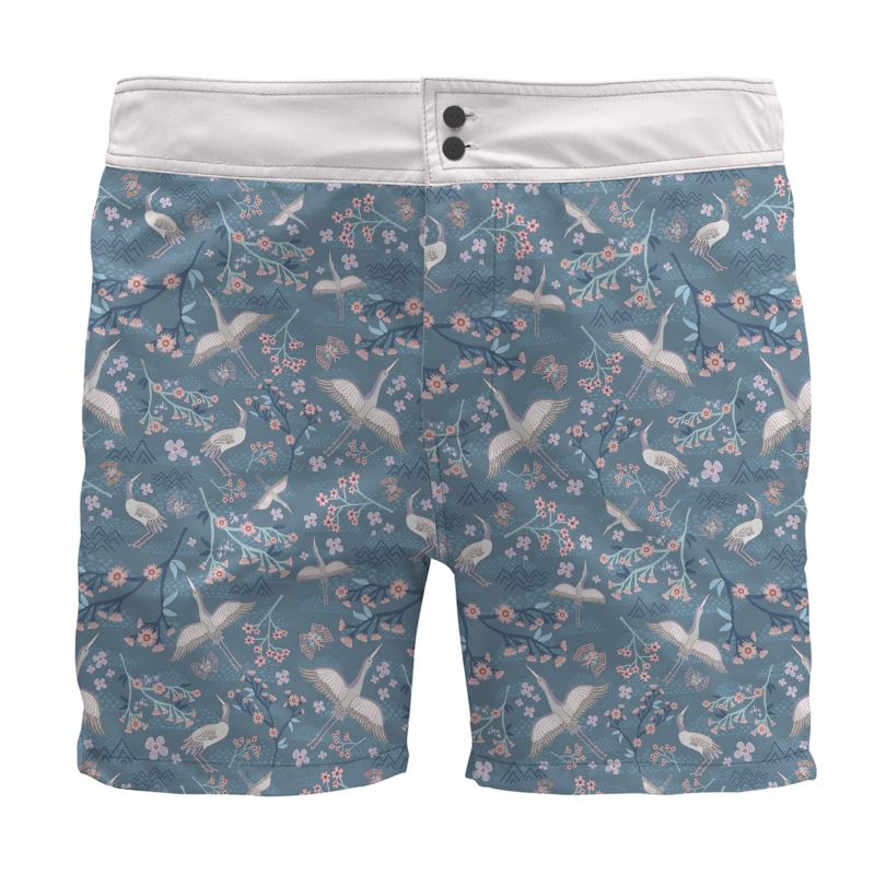 White Crane Men's Board Shorts