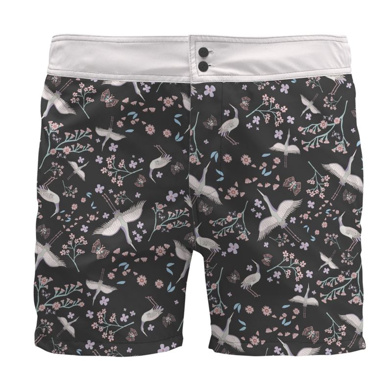 White Crane Onyx Men's Board Shorts