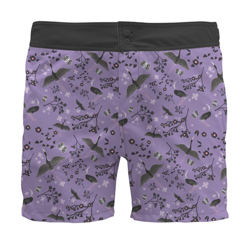 White Crane Amethyst Men's Board Shorts