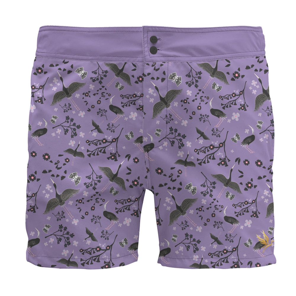 Men's Board Shorts — White Crane Amethyst