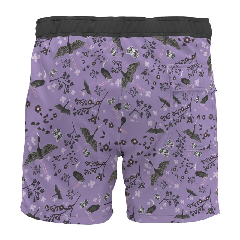 White Crane Amethyst Men's Board Shorts