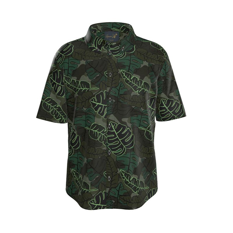 Camo Leaves Sage Noir Men's Button-Up Shirt