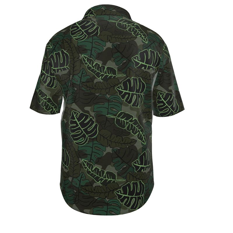 Camo Leaves Sage Noir Men's Button-Up Shirt