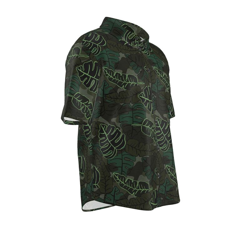 Camo Leaves Sage Noir Men's Button-Up Shirt