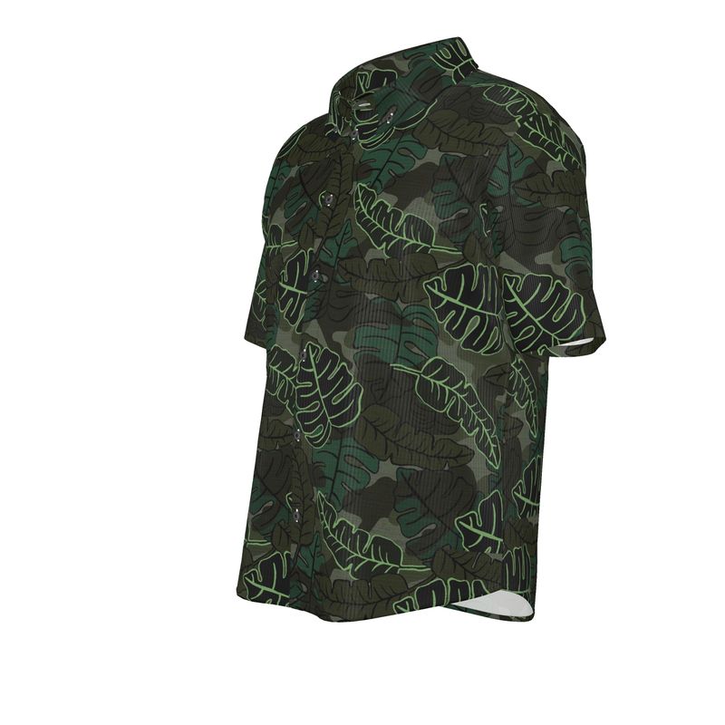 Camo Leaves Sage Noir Men's Button-Up Shirt
