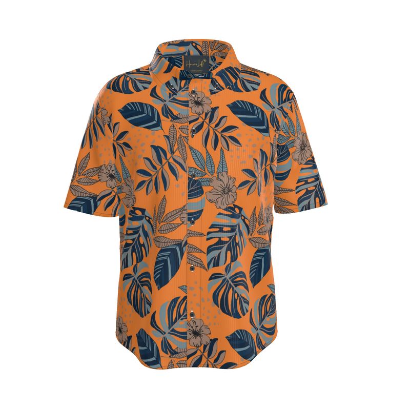 Midnight Monstera Cadmium Orange Men's Button-Up Shirt