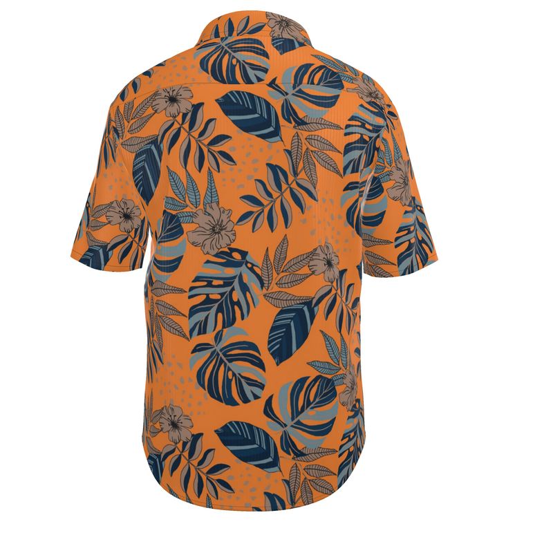 Midnight Monstera Cadmium Orange Men's Button-Up Shirt