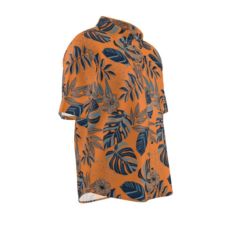 Midnight Monstera Cadmium Orange Men's Button-Up Shirt