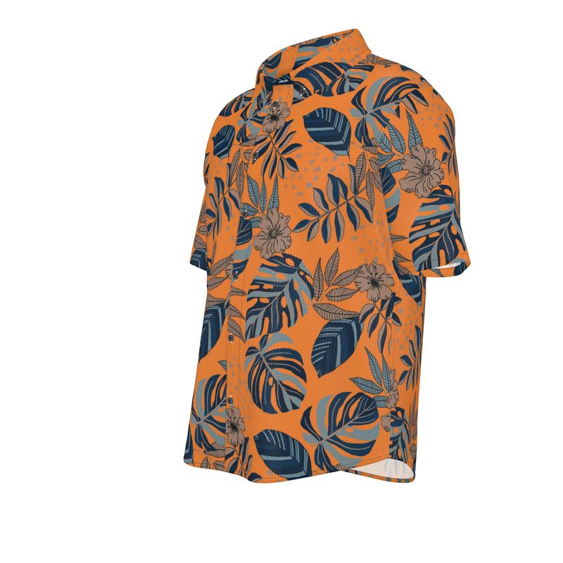 Midnight Monstera Cadmium Orange Men's Button-Up Shirt