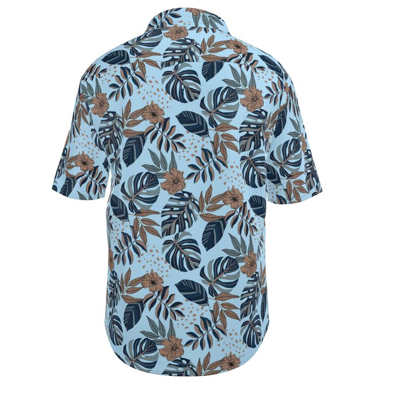Midnight Monstera Sky Blue Men's Button-Up Shirt