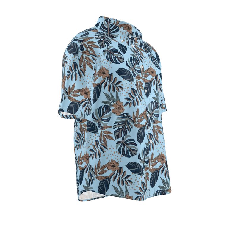 Midnight Monstera Sky Blue Men's Button-Up Shirt