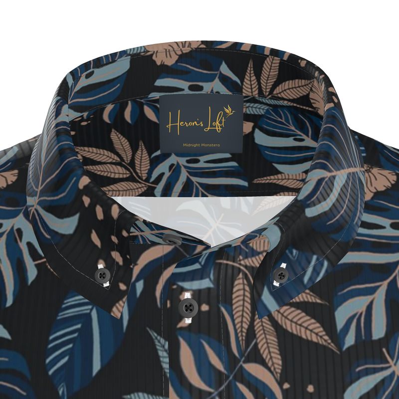 Midnight Monstera Men's Button-Up Dress Shirt