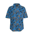 Midnight Monstera Azure Blue Men’s Button-Up Dress Shirt