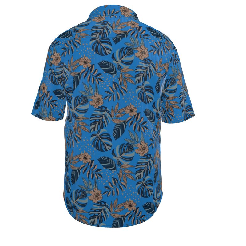 Midnight Monstera Azure Blue Men’s Button-Up Dress Shirt