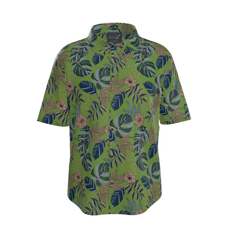 Midnight Monstera Olive Velour Men’s Button-Up Dress Shirt