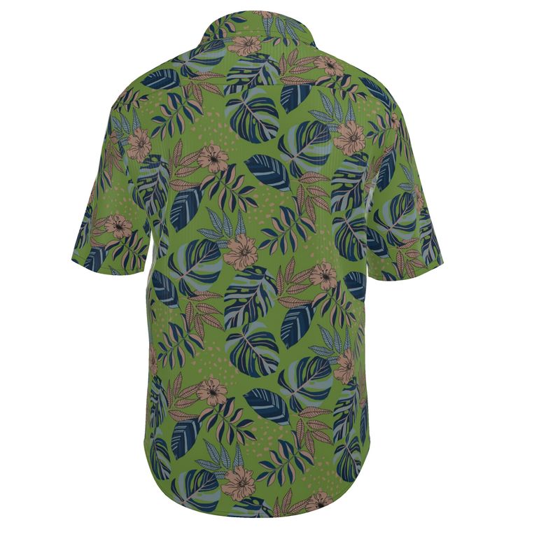 Midnight Monstera Olive Velour Men’s Button-Up Dress Shirt