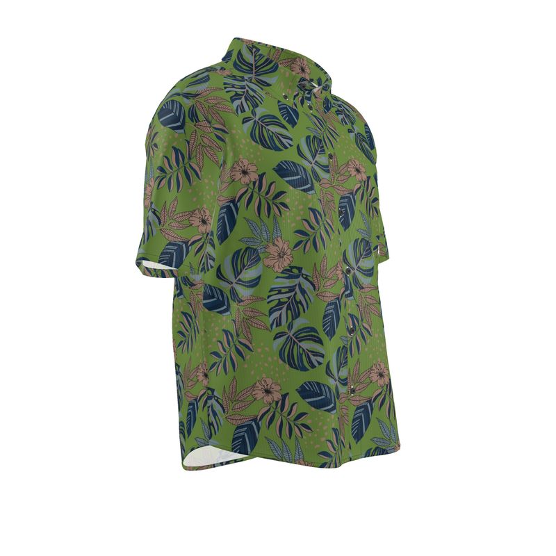Midnight Monstera Olive Velour Men’s Button-Up Dress Shirt