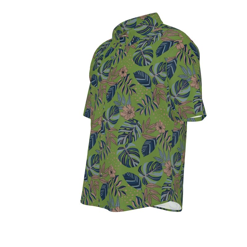 Midnight Monstera Olive Velour Men’s Button-Up Dress Shirt