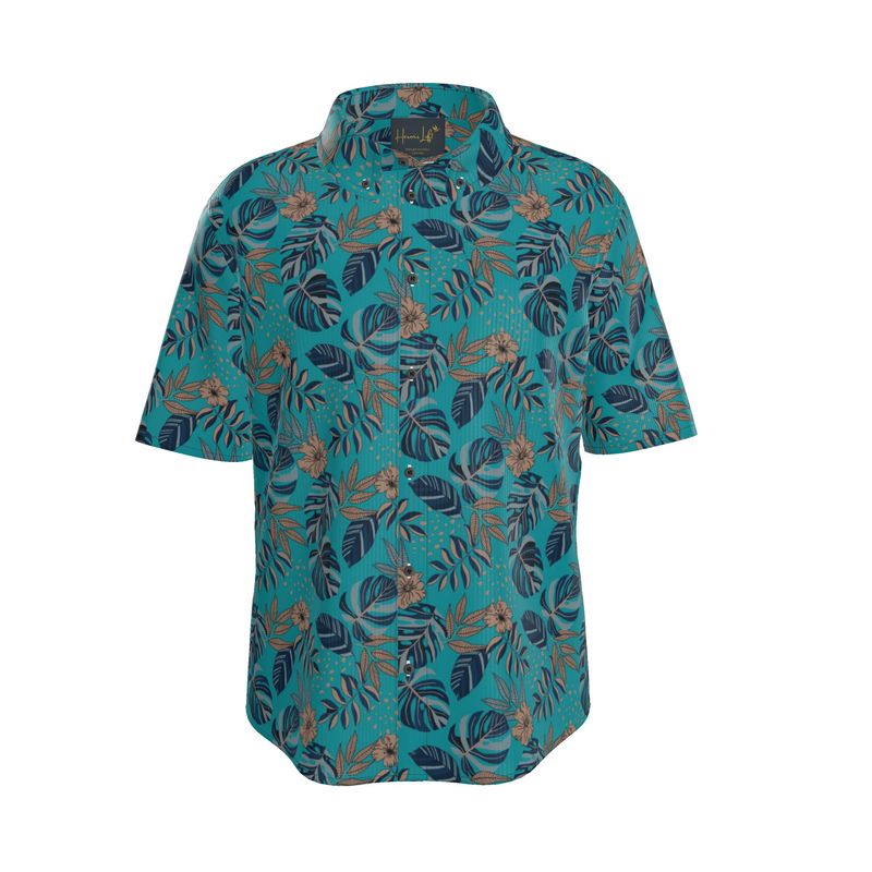 Midnight Monstera Cyan Noir Men’s Button-Up Dress Shirt