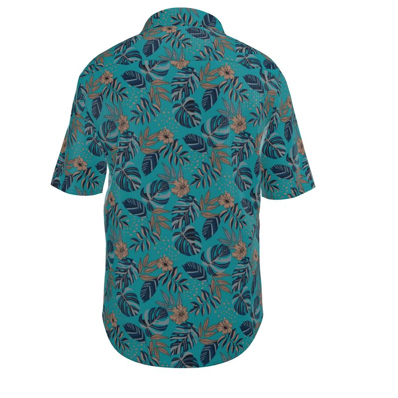 Midnight Monstera Cyan Noir Men’s Button-Up Dress Shirt