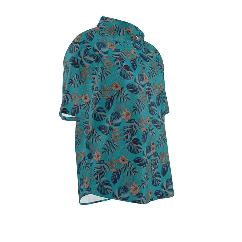 Midnight Monstera Cyan Noir Men’s Button-Up Dress Shirt