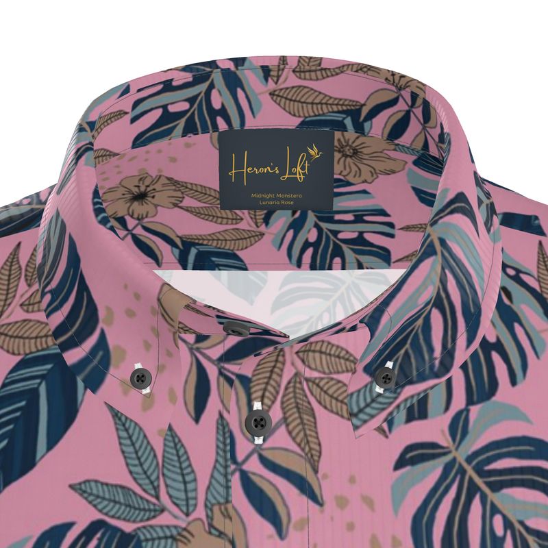 Midnight Monstera Lunaria Rose Men’s Button-Up Dress Shirt