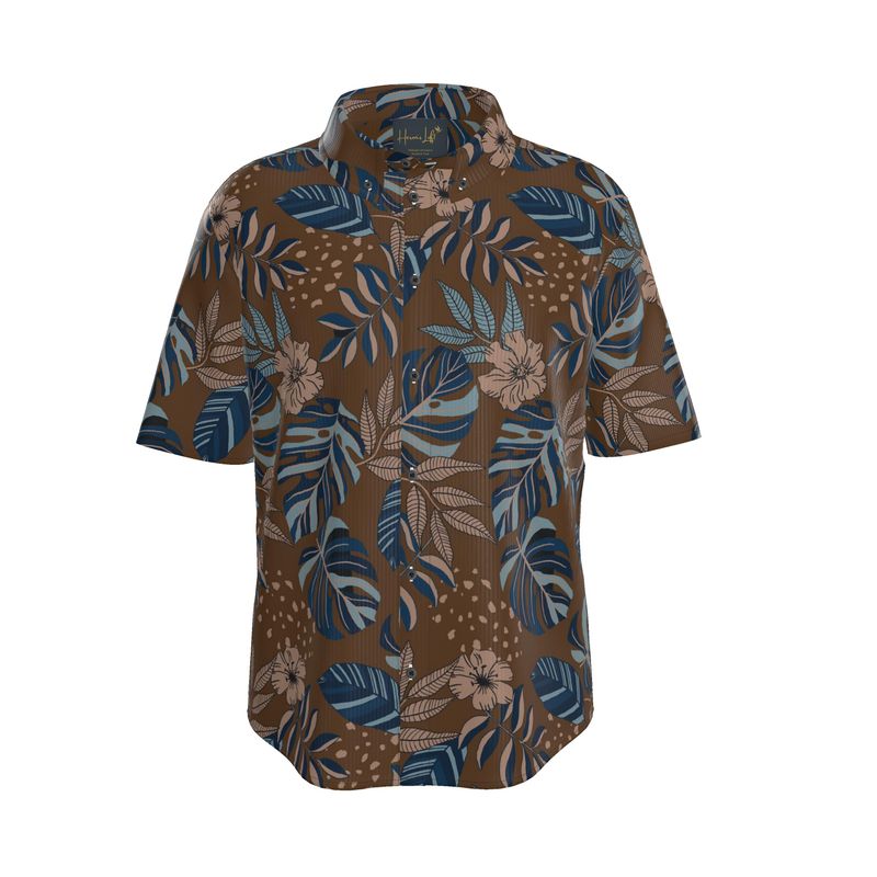 Midnight Monstera Roasted Teak Men’s Button-Up Dress Shirt
