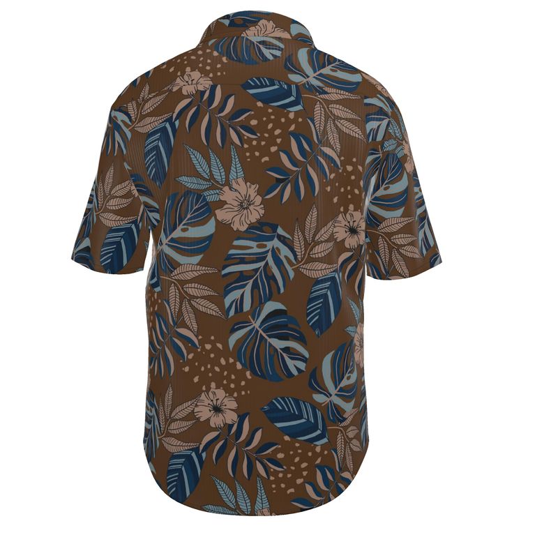Midnight Monstera Roasted Teak Men’s Button-Up Dress Shirt
