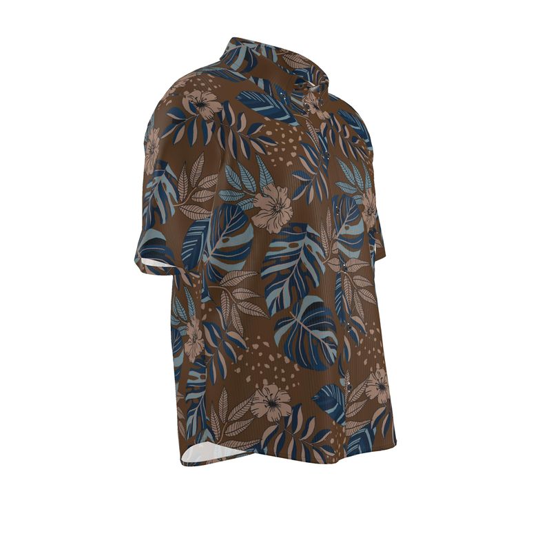 Midnight Monstera Roasted Teak Men’s Button-Up Dress Shirt