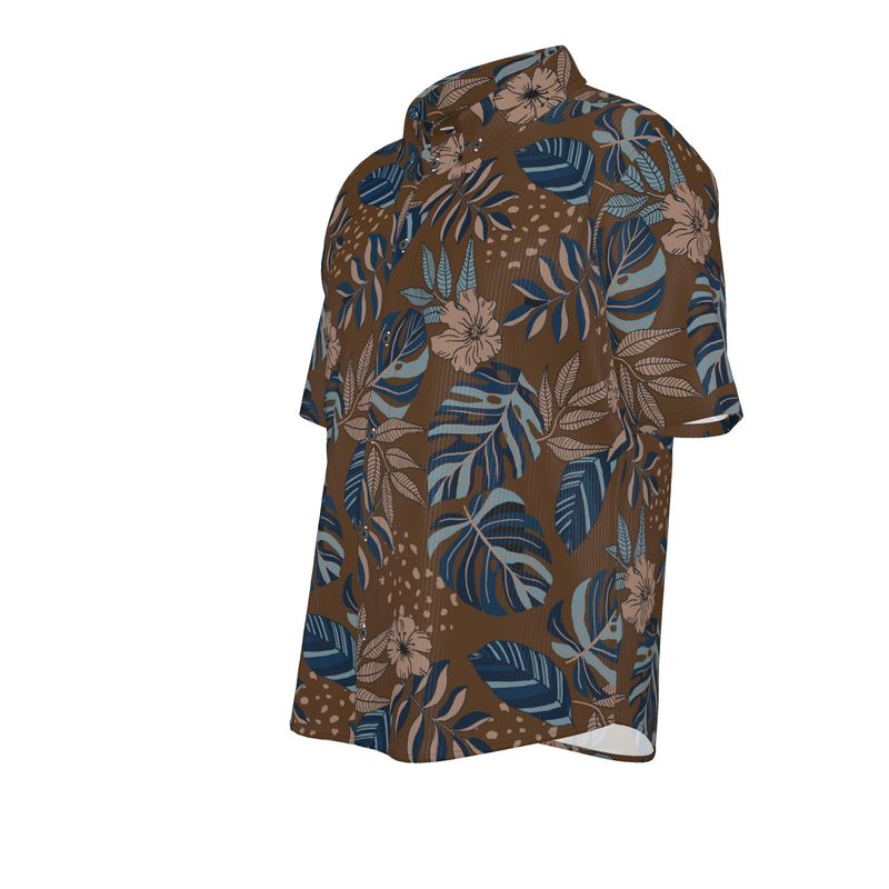 Midnight Monstera Roasted Teak Men’s Button-Up Dress Shirt