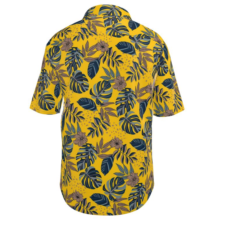 Midnight Monstera Honey Gold Men’s Button-Up Dress Shirt