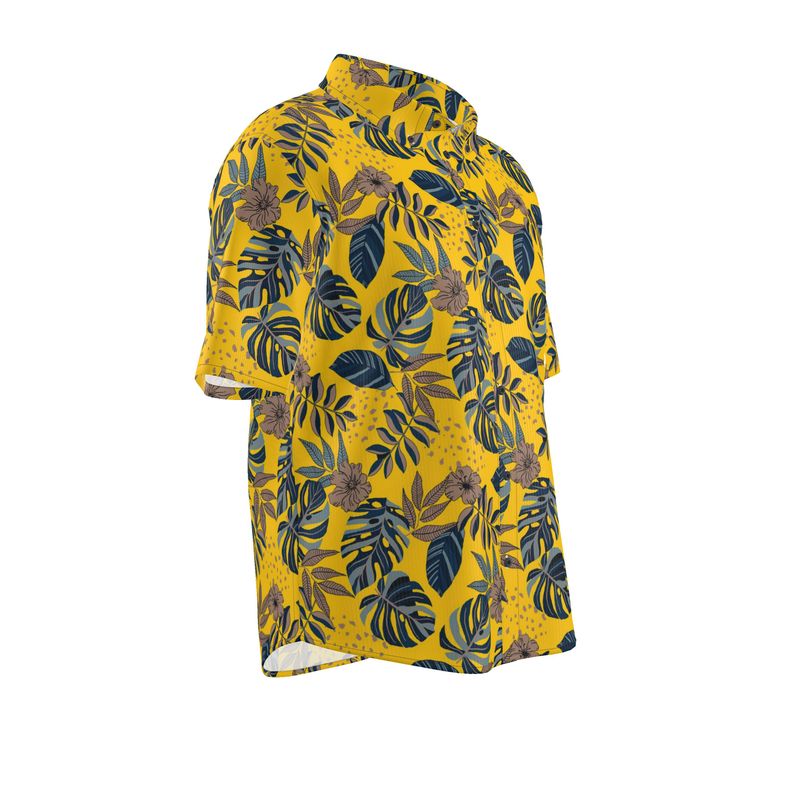 Midnight Monstera Honey Gold Men’s Button-Up Dress Shirt