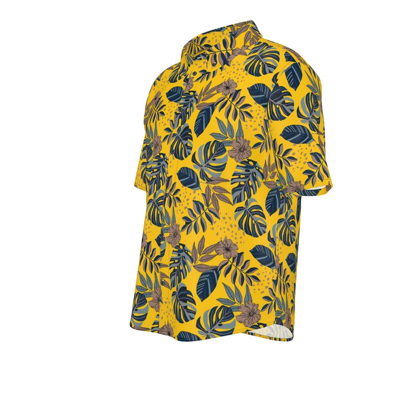 Midnight Monstera Honey Gold Men’s Button-Up Dress Shirt