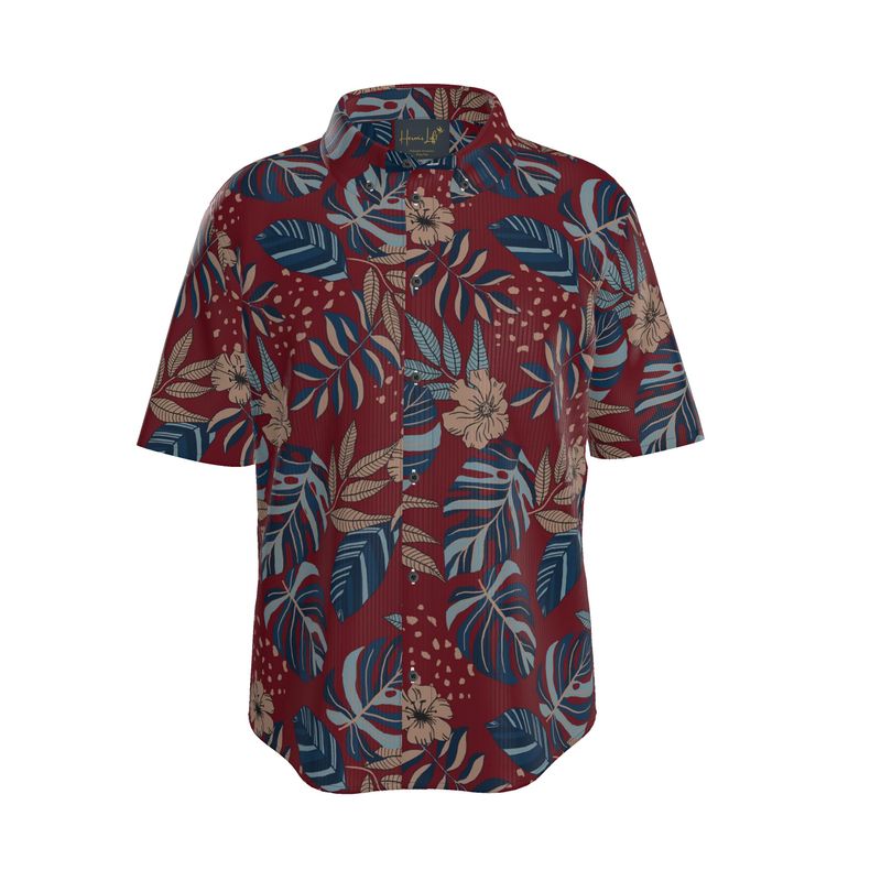 Men’s Button-Up Shirt — Midnight Monstera Ruby