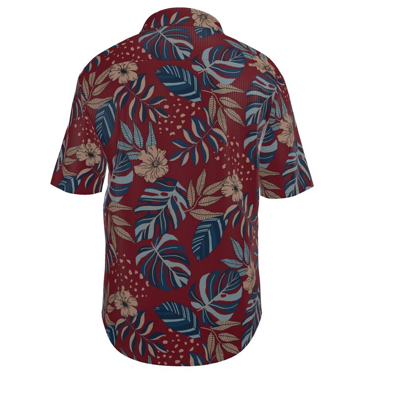 Men’s Button-Up Shirt — Midnight Monstera Ruby