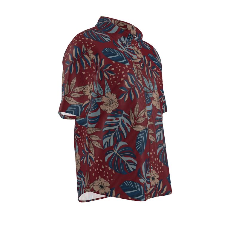 Men’s Button-Up Shirt — Midnight Monstera Ruby
