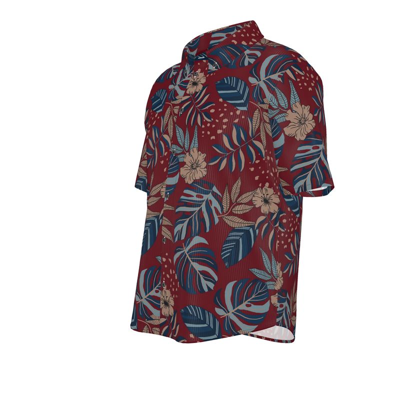 Men’s Button-Up Shirt — Midnight Monstera Ruby