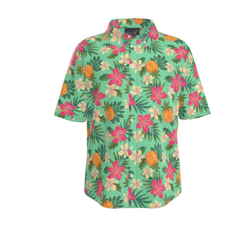 Pineapple Paradise Aloe Mist Men’s Button-Up Dress Shirt