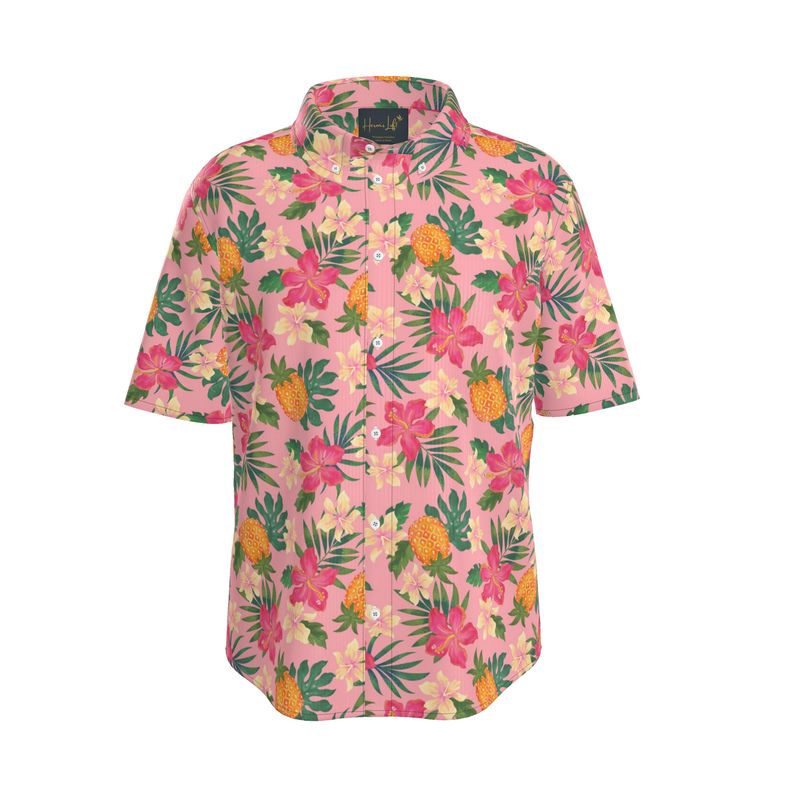 Pineapple Paradise Hibiscus Blush Men’s Button-Up Dress Shirt