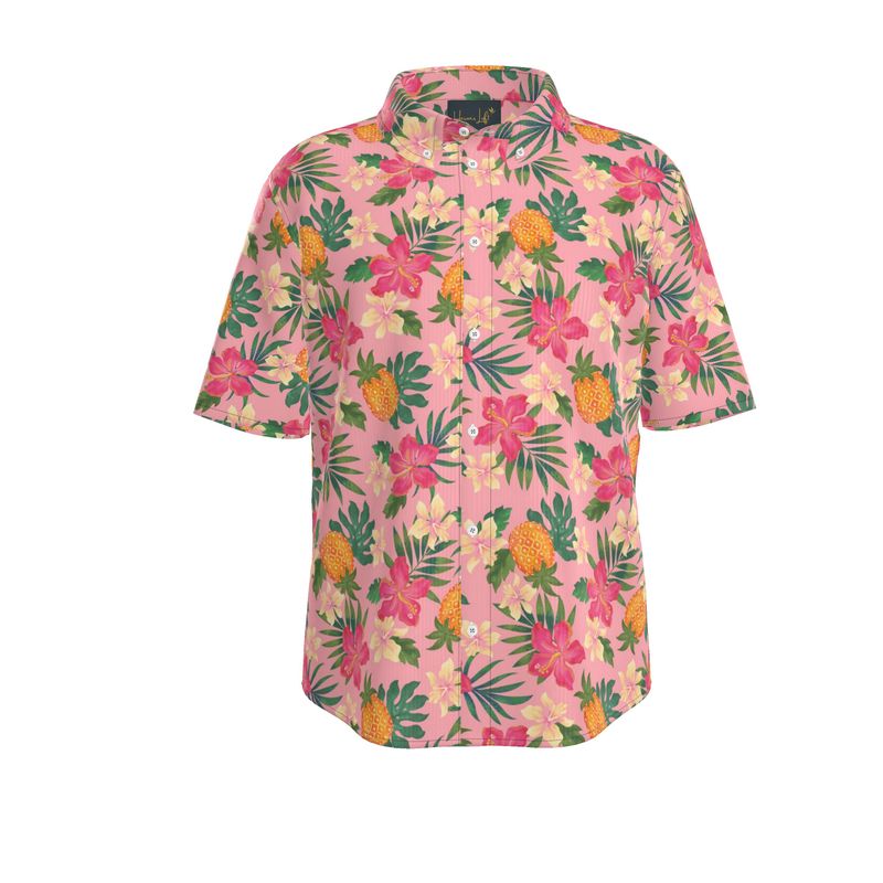 Pineapple Paradise Hibiscus Blush Men’s Button-Up Dress Shirt