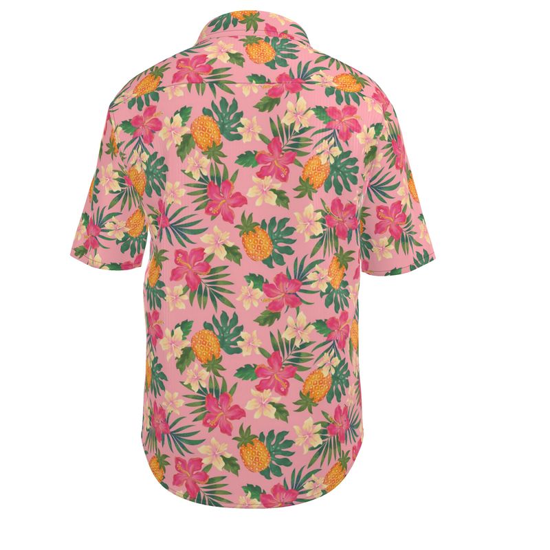 Pineapple Paradise Hibiscus Blush Men’s Button-Up Dress Shirt