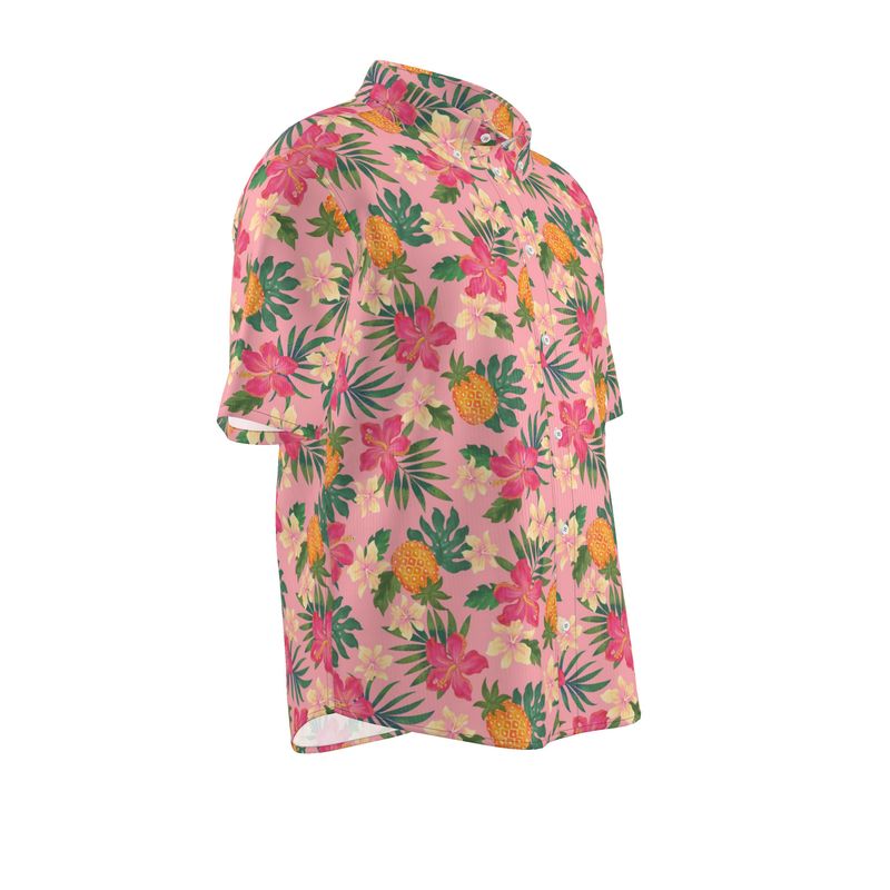 Pineapple Paradise Hibiscus Blush Men’s Button-Up Dress Shirt