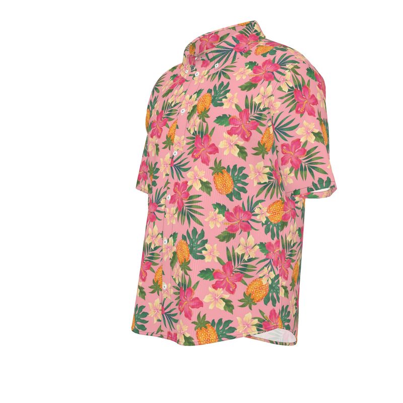 Pineapple Paradise Hibiscus Blush Men’s Button-Up Dress Shirt