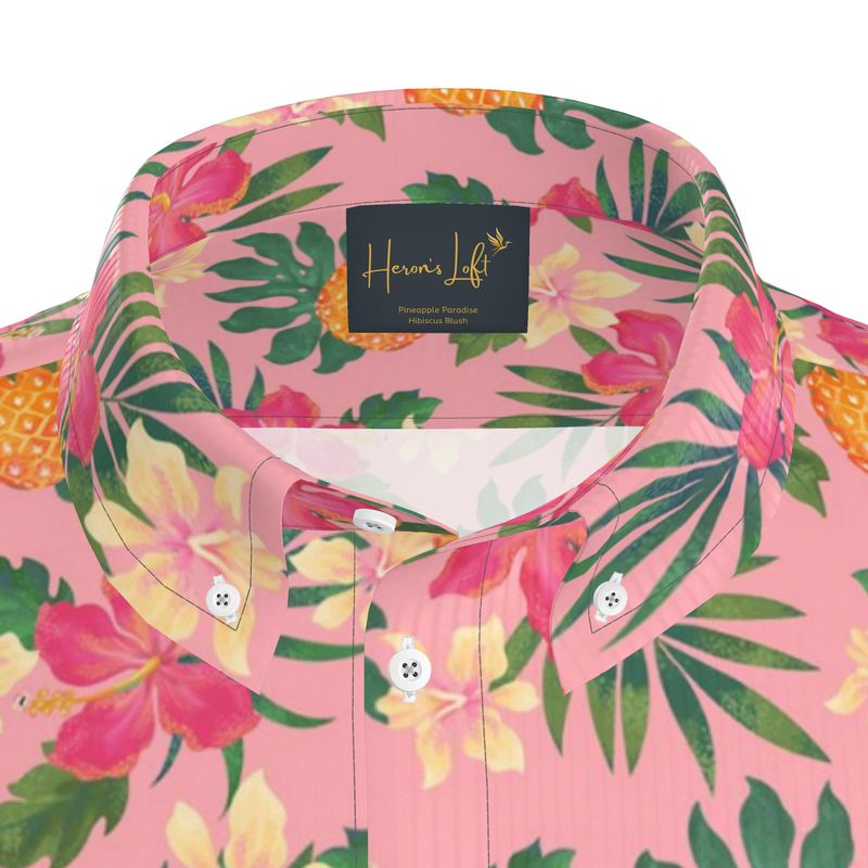 Pineapple Paradise Hibiscus Blush Men’s Button-Up Dress Shirt